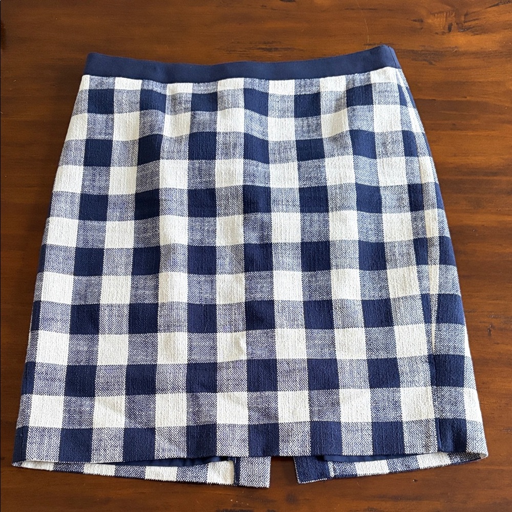 J. Crew Navy and White Checkered Pencil Skirt